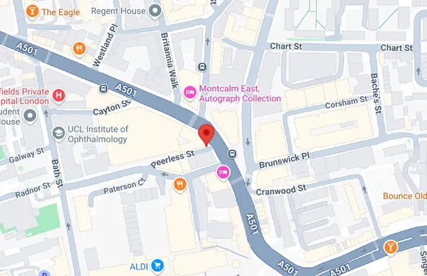 Location for Comfort Minds marked on map.